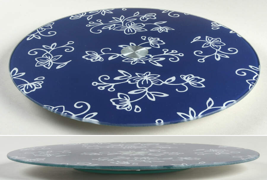 Floral Lace-Blue Glassware Lazy Susan Turntable by Temp-Tations-1