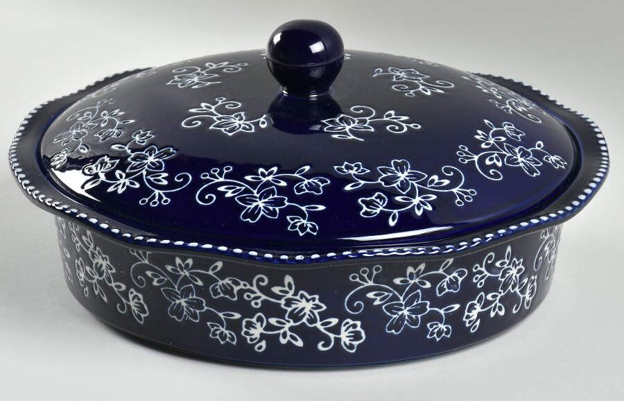 Floral Lace-Blue 10" Pie Baking Plate & Ceramic Lid by Temp-Tations-1