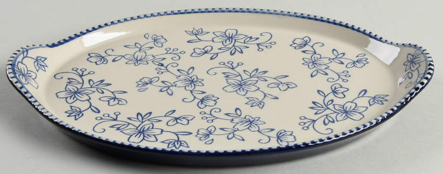 Floral Lace-Blue Lid-It for 12" Oval Tab Handled Baker by Temp-Tations-1