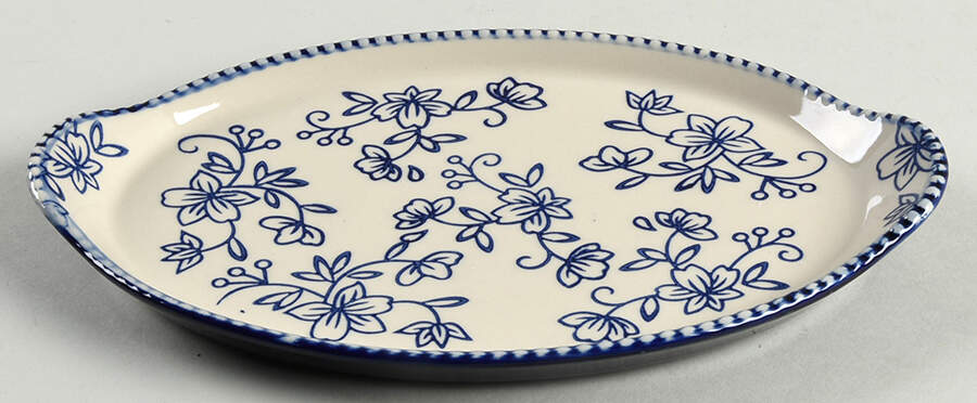 Floral Lace-Blue Lid-It for 10" Oval Tab Handled Baker by Temp-Tations-1