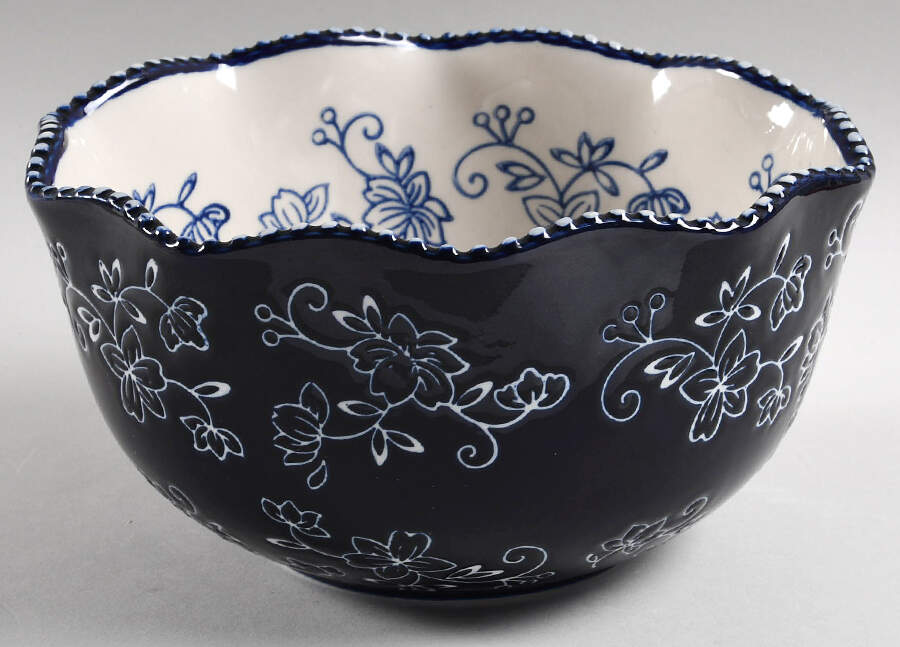 Floral Lace-Blue 7" Round Ruffled Bowl by Temp-Tations-1