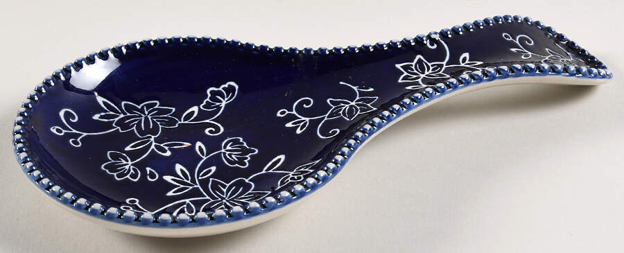 Floral Lace-Blue Spoon Rest/Holder (Holds 1 Spoon) by Temp-Tations-1