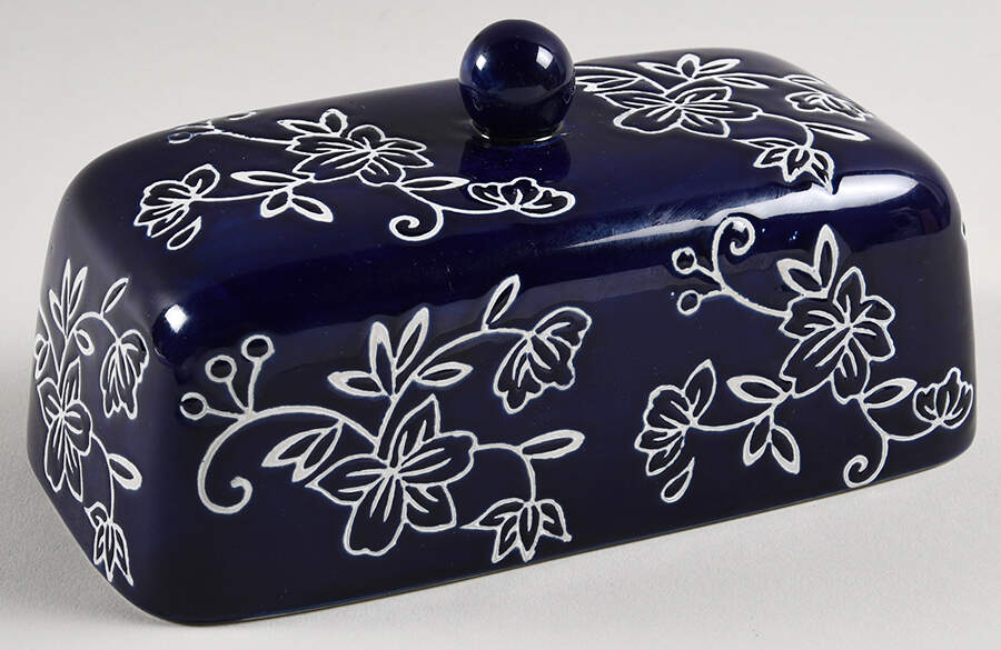 Floral Lace-Blue Lid for 1/2 Pound Butter Dish by Temp-Tations-1