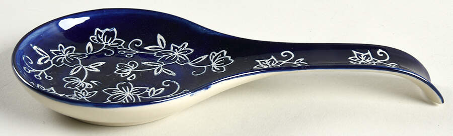Floral Lace-Blue Spoon Rest/Holder (Holds 1 Spoon) by Temp-Tations-1