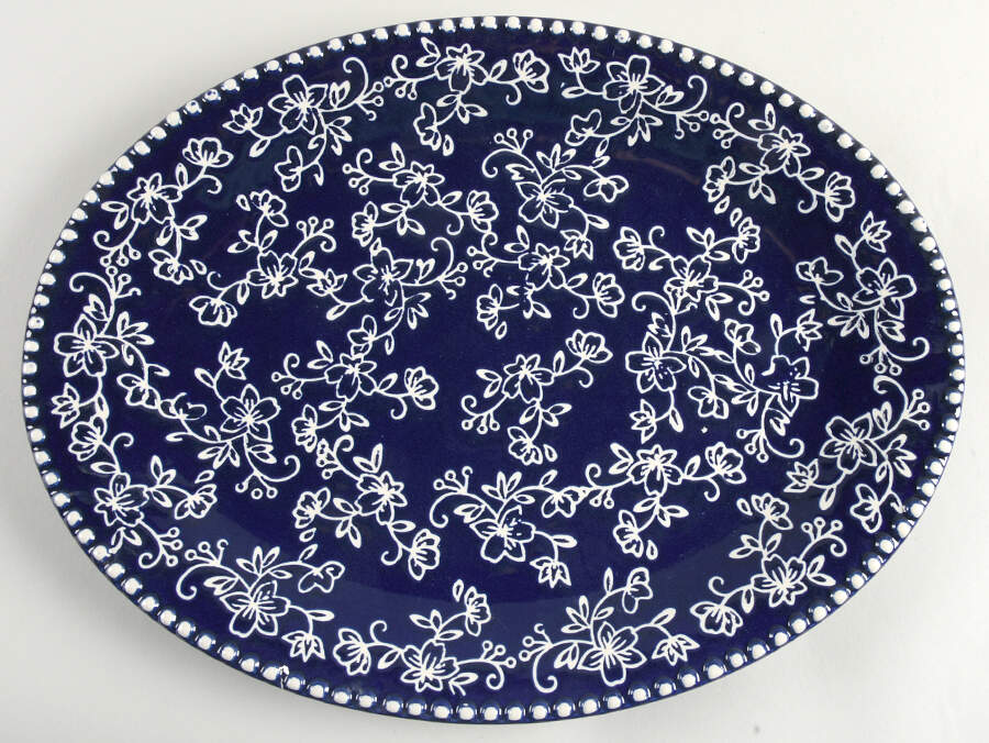 Floral Lace-Blue 16" Oval Serving Platter by Temp-Tations-1