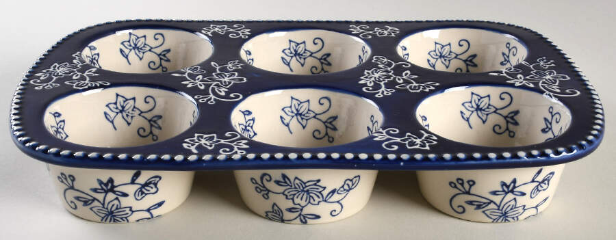 Floral Lace-Blue Muffin Pan (Holds 6 Muffins) by Temp-Tations-1