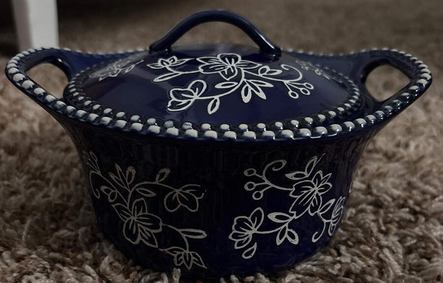 Floral Lace-Blue 1 Pt Round Covered Casserole by Temp-Tations-1