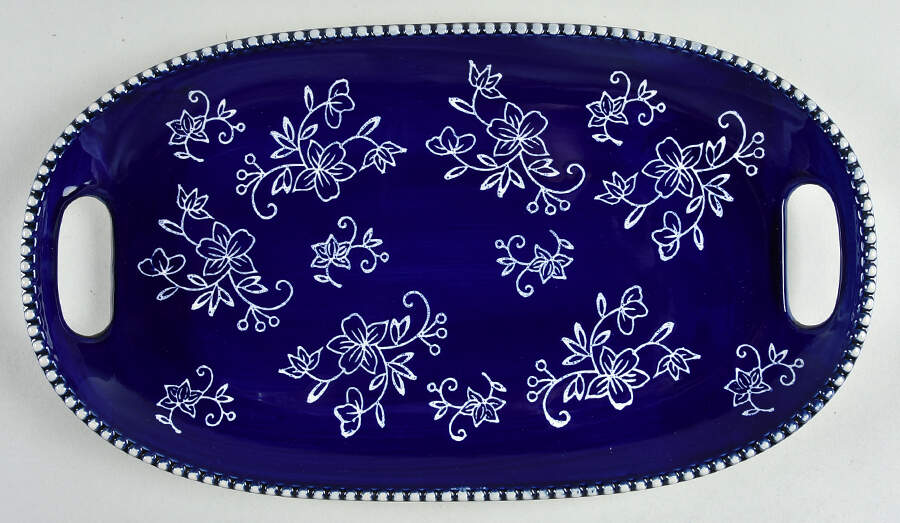 Floral Lace-Blue 12" Oval Handled Tray by Temp-Tations-1