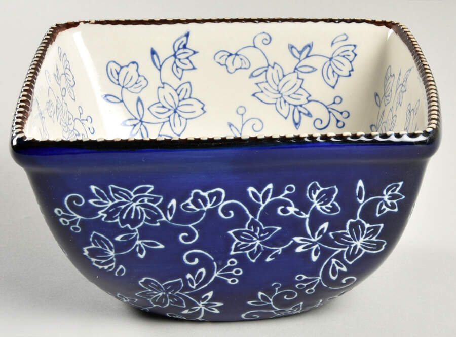 Floral Lace-Blue 6" Square Mixing Bowl by Temp-Tations-1