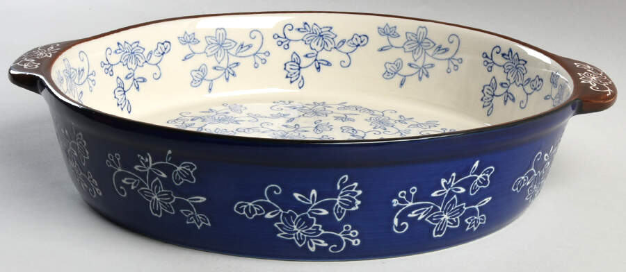 Floral Lace-Blue 3 Qt Round Baker No Plastic Lid for Baker & Ramekins Set (Chip & Dip) by Temp-Tations-1