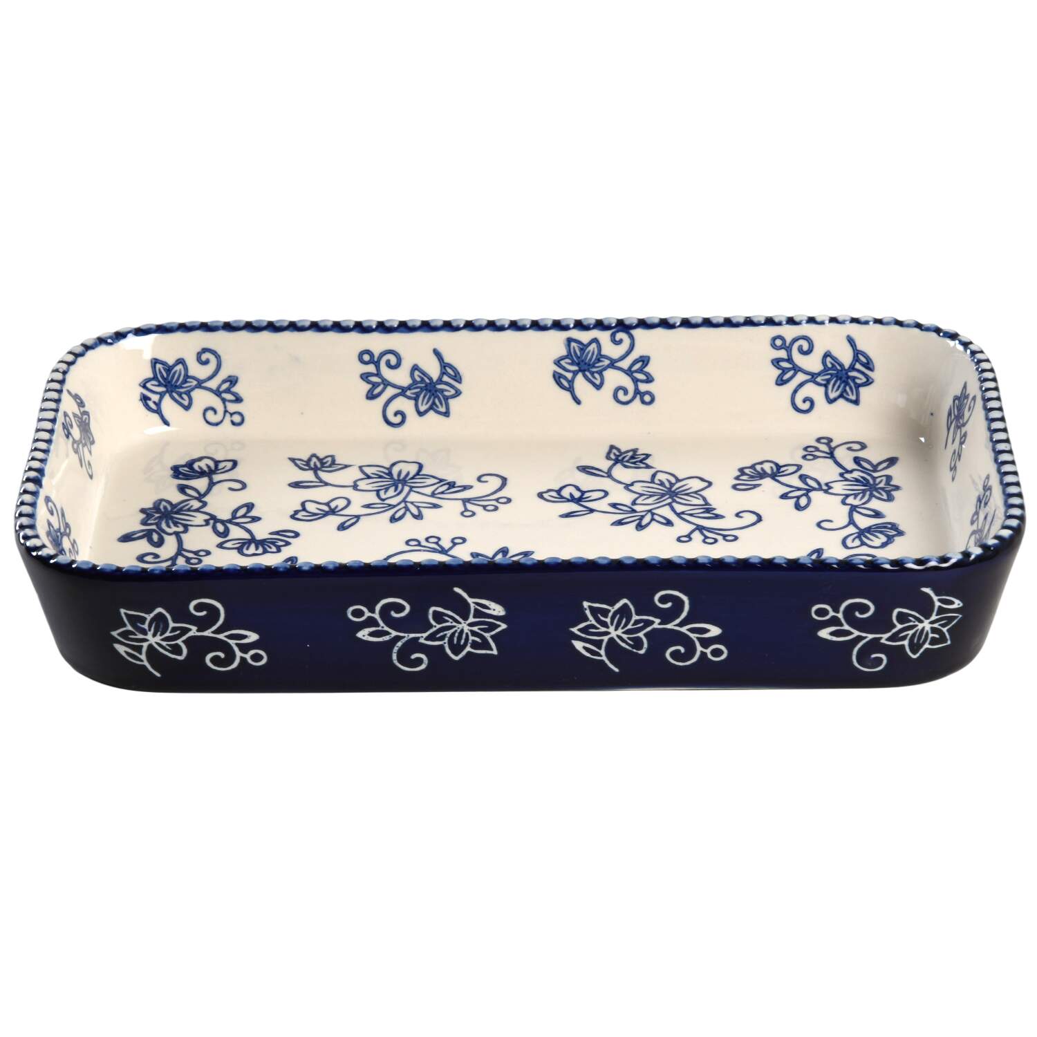 Floral Lace-Blue 10" Rectangular Shallow Baker by Temp-Tations-1