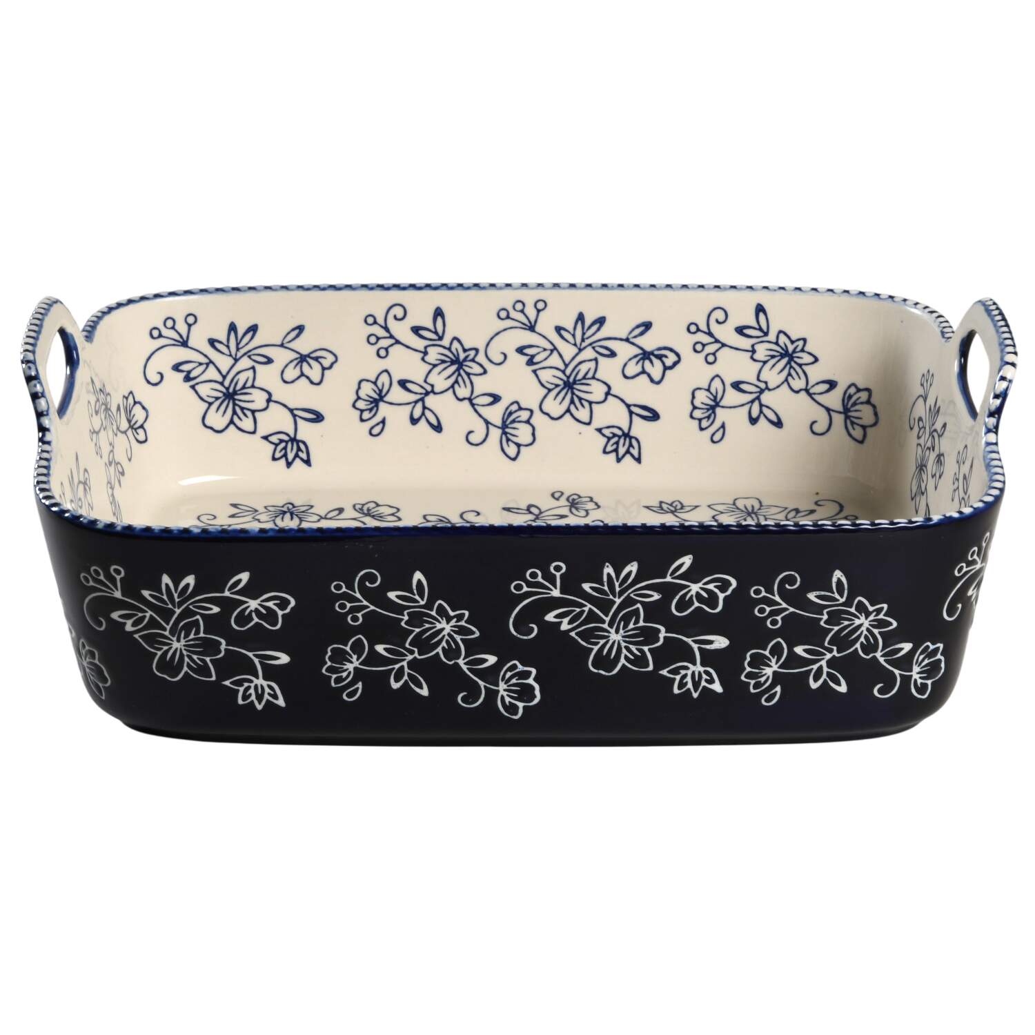 Floral Lace-Blue 13" Rectangular Baker with Upswept Handles by Temp-Tations-1
