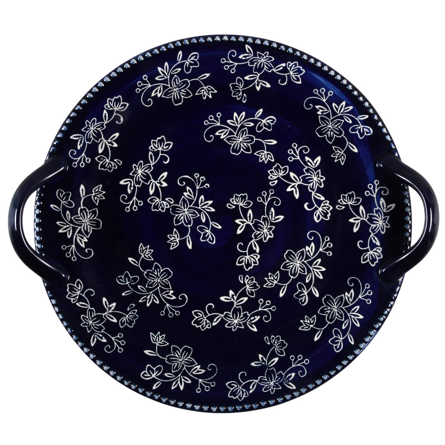 Floral Lace-Blue 14" Handled Chop Plate (Round Platter) by Temp-Tations-1