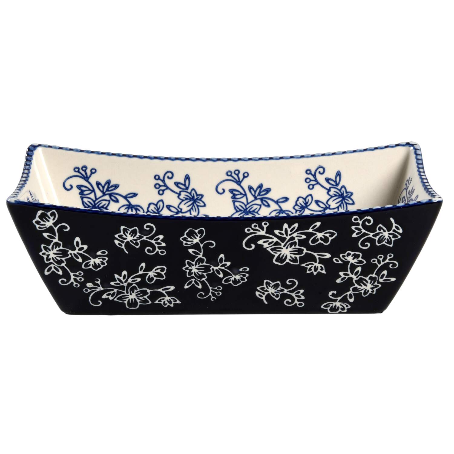 Floral Lace-Blue 9" Deep Rectangular Snack Tray by Temp-Tations-1