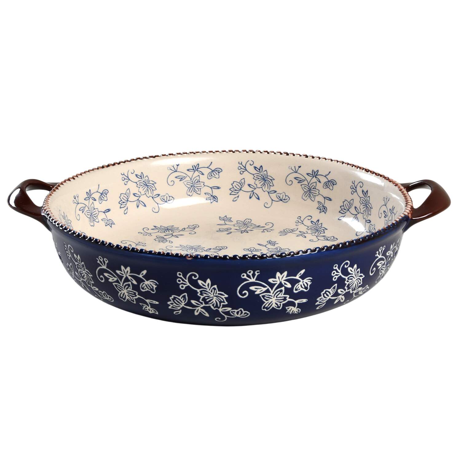 Floral Lace-Blue 12" Round Handled Baker by Temp-Tations-1