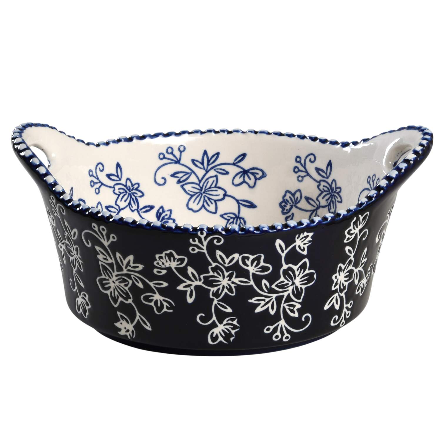 Floral Lace-Blue 8" Handled Round Baker by Temp-Tations-1