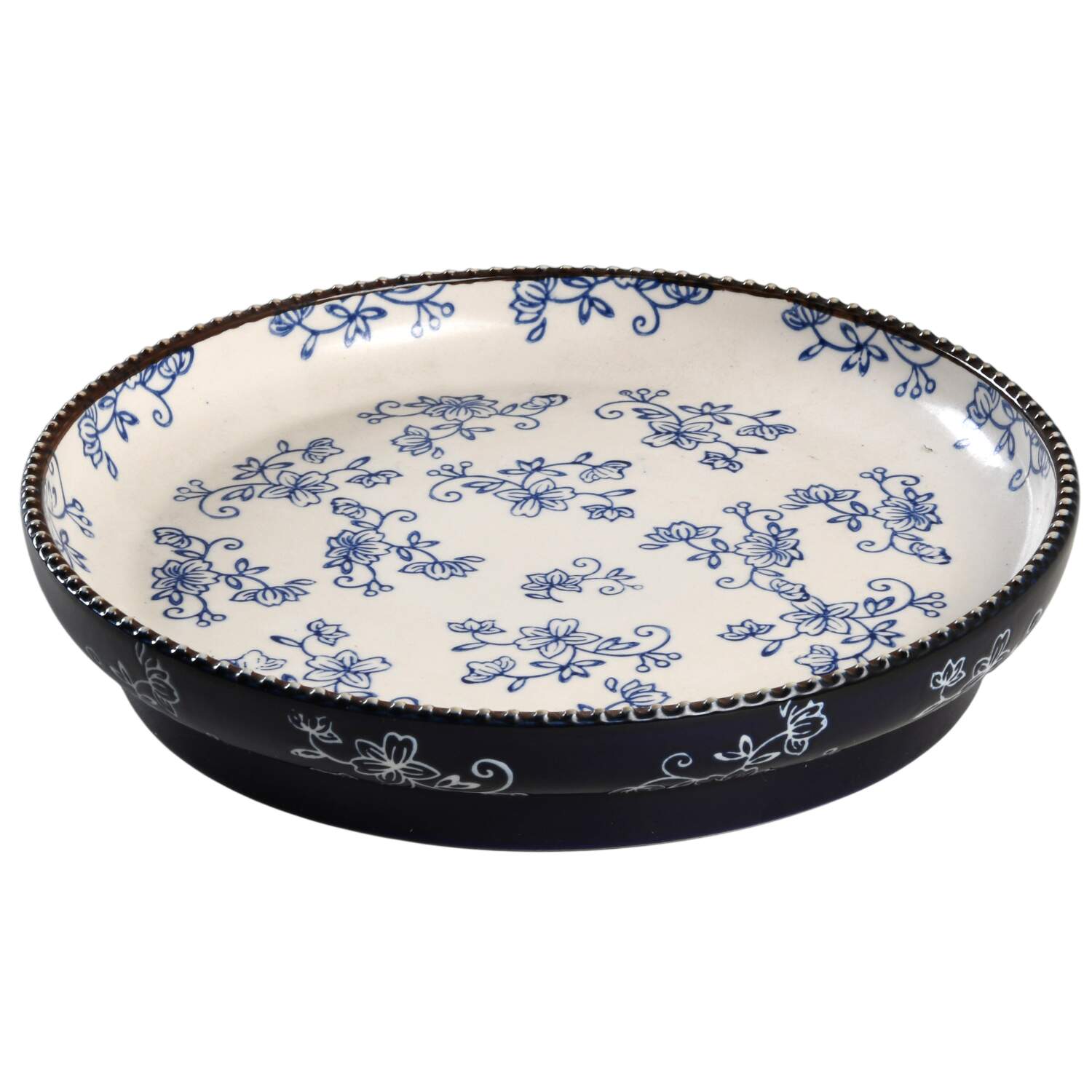 Floral Lace-Blue Cake/Chip Plate for Cake/Chip & Dip Pedestal Set by Temp-Tations-1