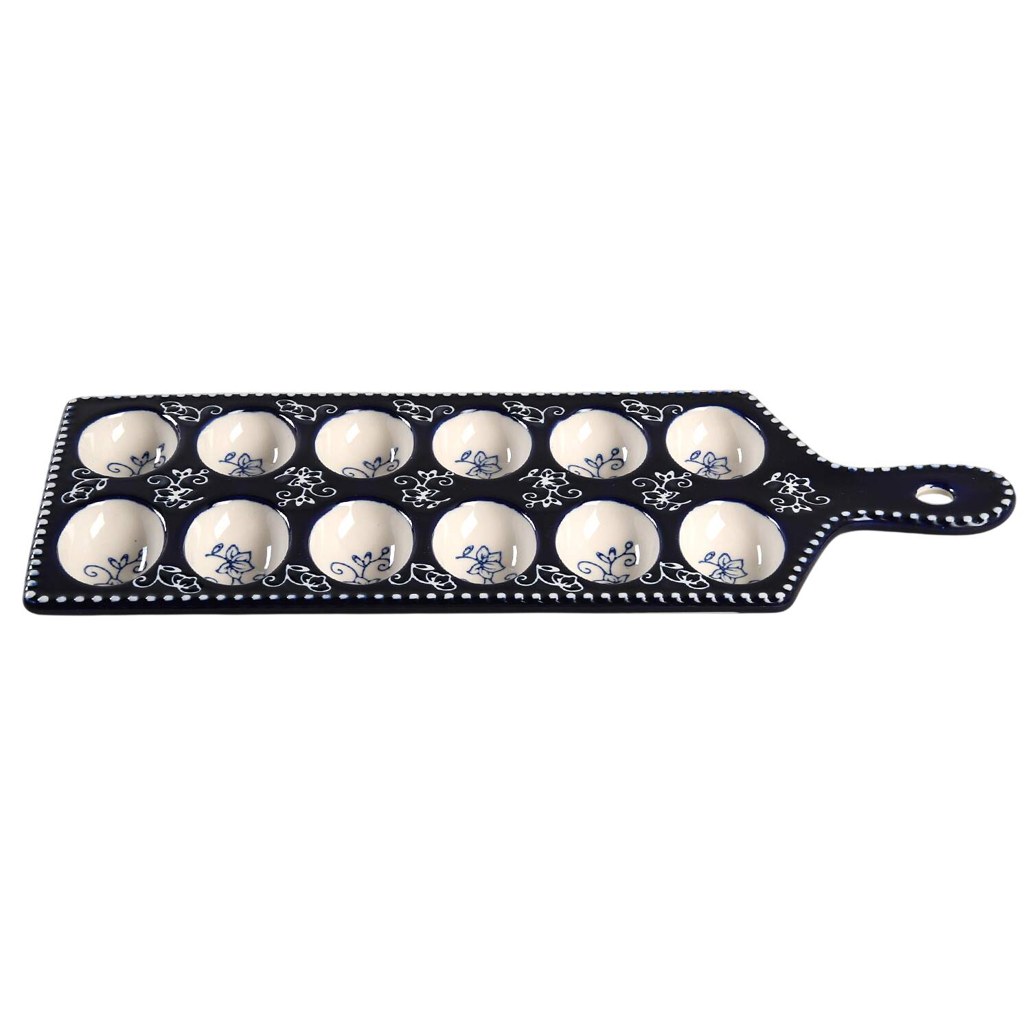Floral Lace-Blue Handled Egg Tray (Holds 12) by Temp-Tations-1