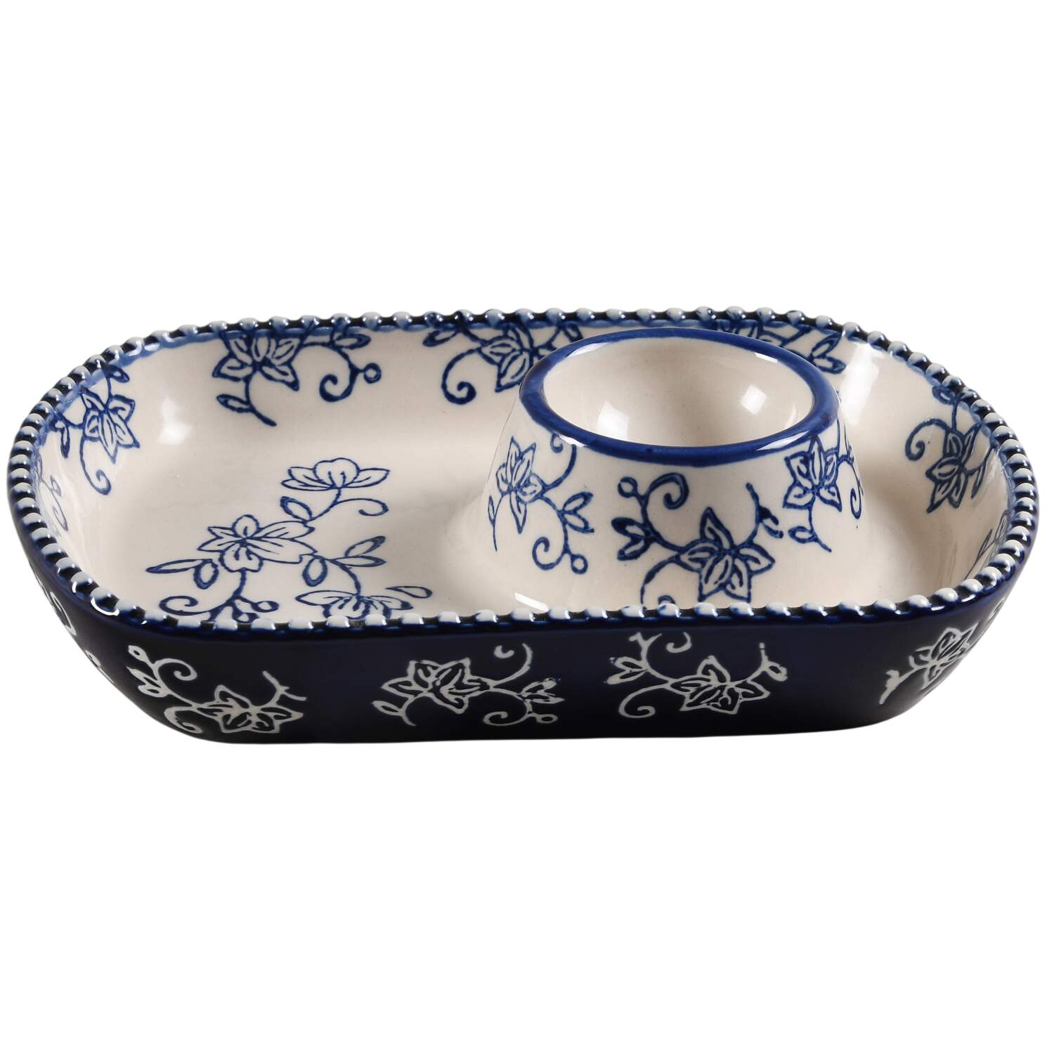 Floral Lace-Blue Small Individual Snack Caddy with Dip Well by Temp-Tations-1