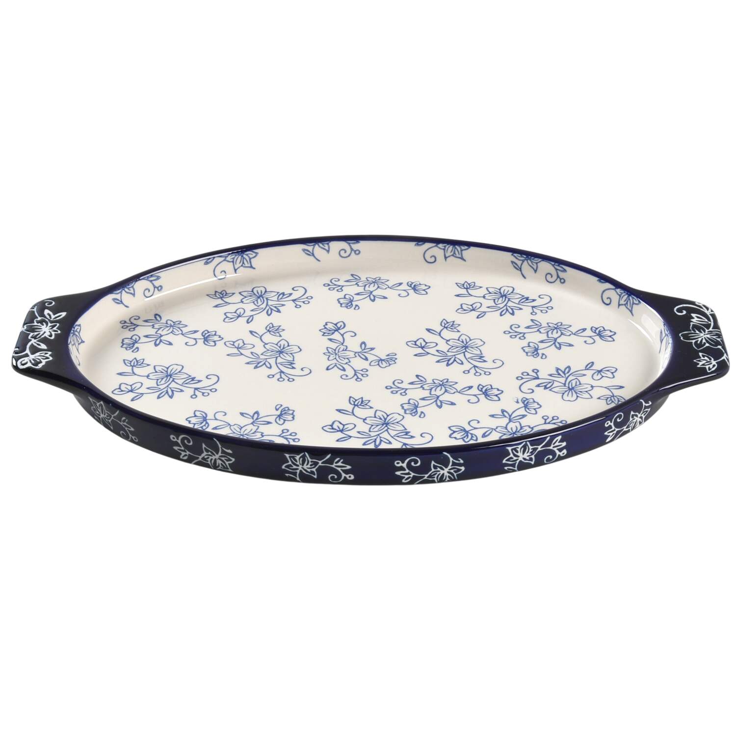 Floral Lace-Blue Lid-It for 16" Oval Tab Handled Baker by Temp-Tations-1