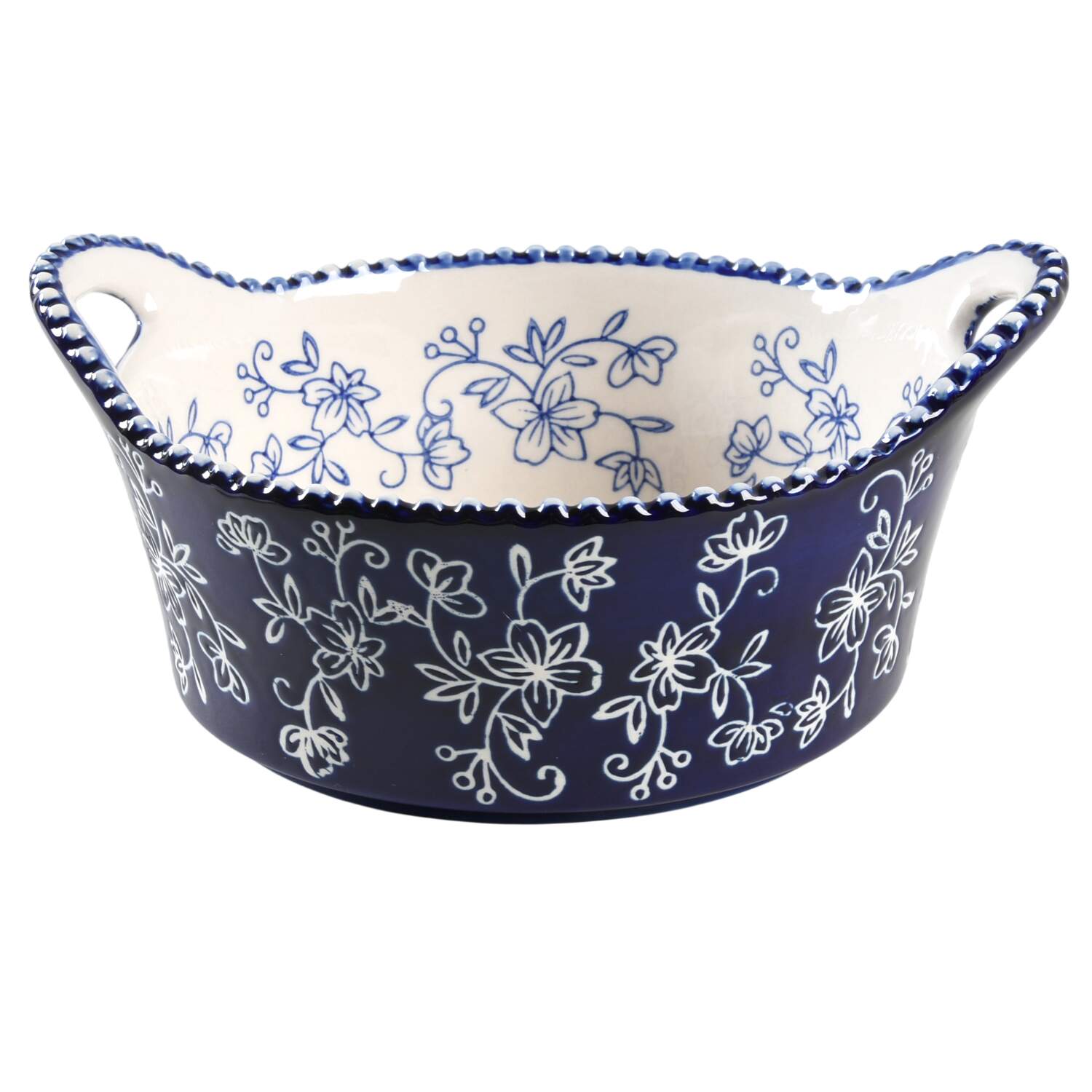 Floral Lace-Blue 8" Round Bread Baker with Upswept Handles by Temp-Tations-1