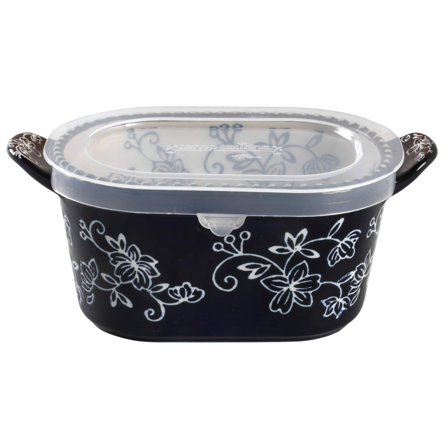 Floral Lace-Blue Oval Ramekin & Plastic Lid by Temp-Tations-1