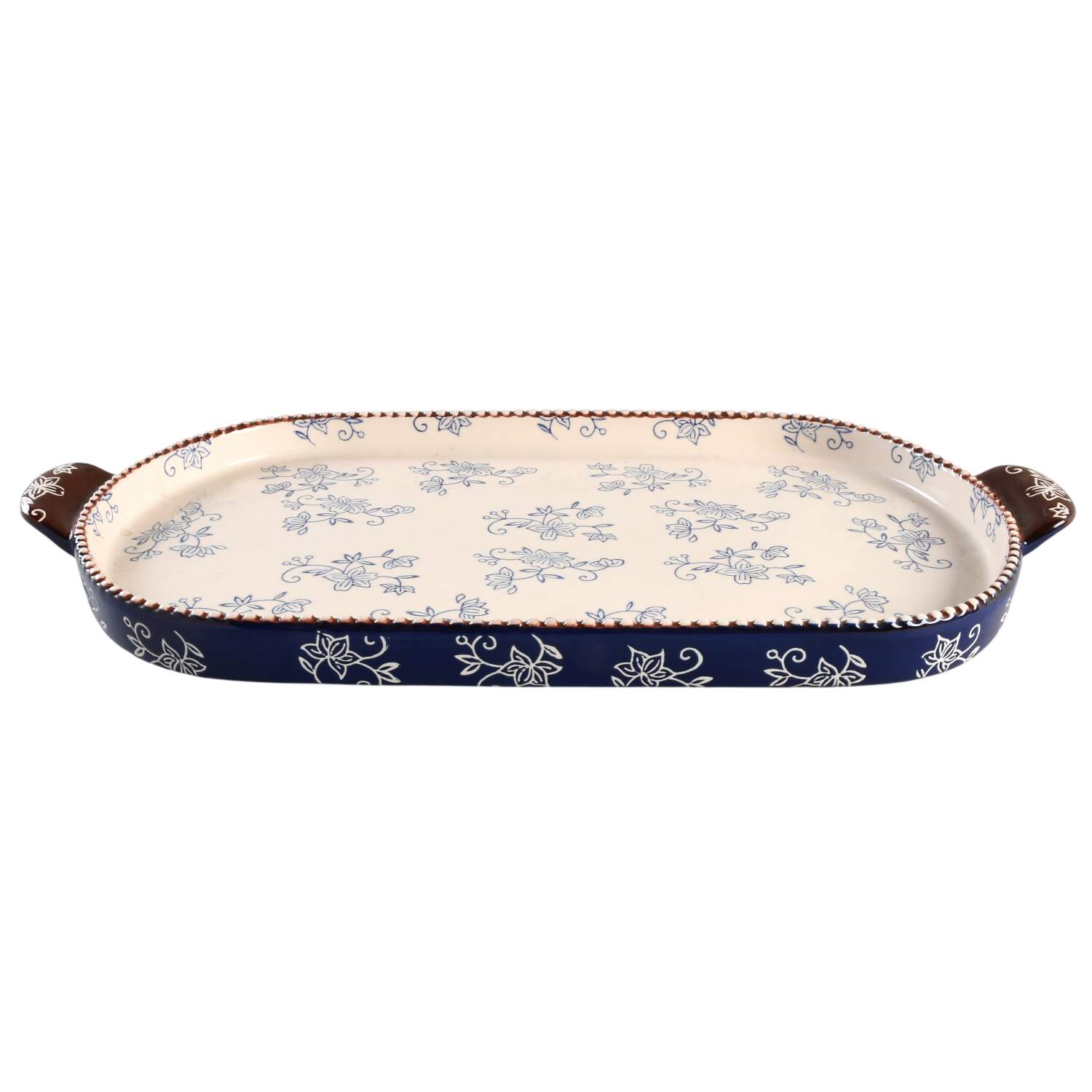 Floral Lace-Blue 17" Squoval Tab Handled Lid-It for 17" Squoval Tab Handled Baker by Temp-Tations-1