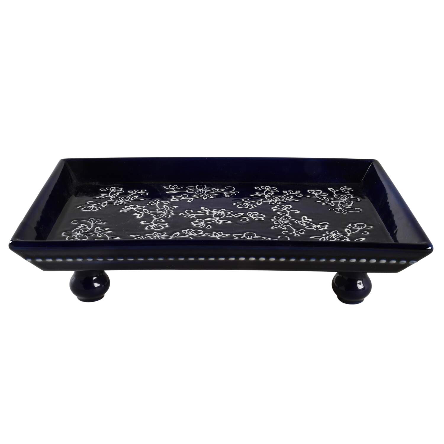 Floral Lace-Blue 10" Rectangular Footed Tray by Temp-Tations-1