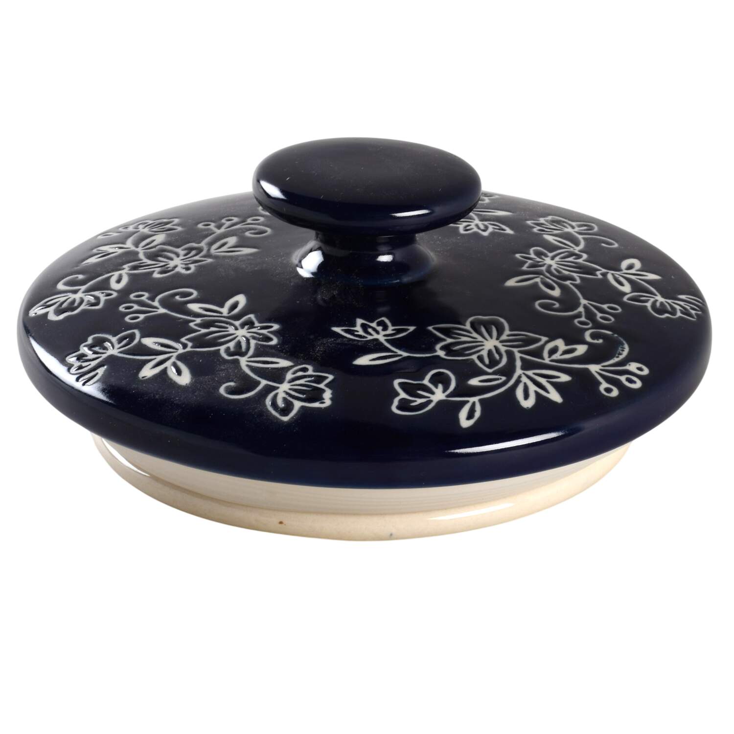 Floral Lace-Blue Ceramic Lid for Glass Beverage Dispenser by Temp-Tations-1