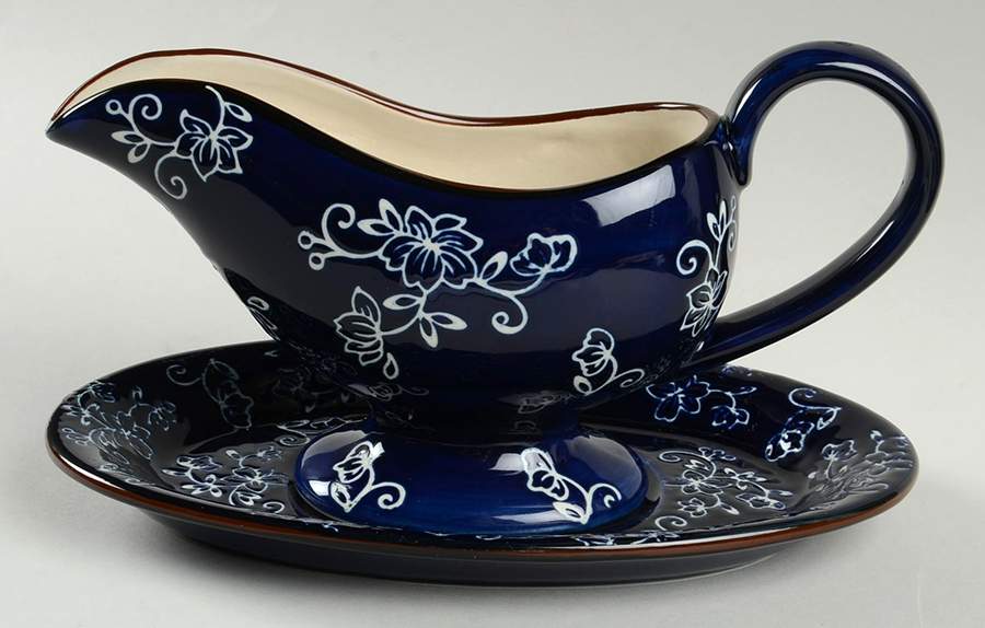 Floral Lace-Blue Gravy Boat & Underplate by Temp-Tations-1