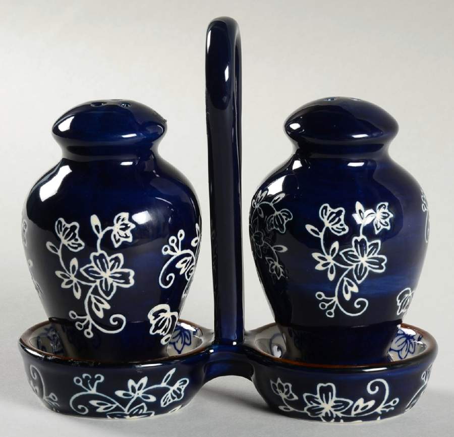 Floral Lace-Blue (3 Pc) Salt & Pepper Tray Set by Temp-Tations-1