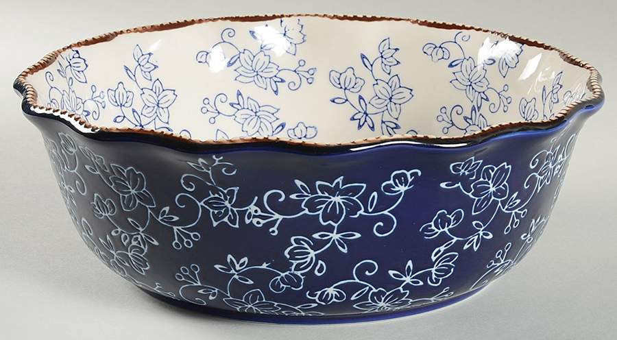 Floral Lace-Blue 11" Round Serving Bowl by Temp-Tations-1