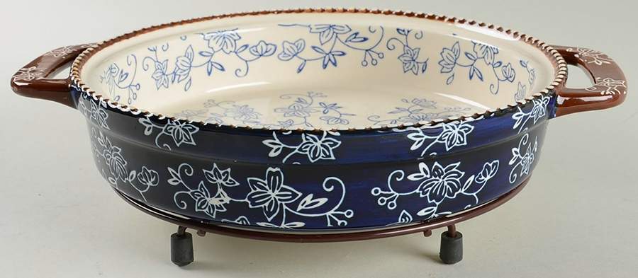 Floral Lace-Blue 9" Round Baker with Metal Stand by Temp-Tations-1