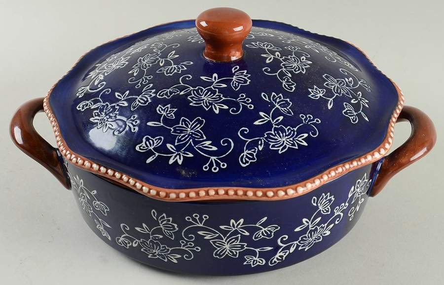 Floral Lace-Blue 2 Qt Round Covered Casserole by Temp-Tations-1