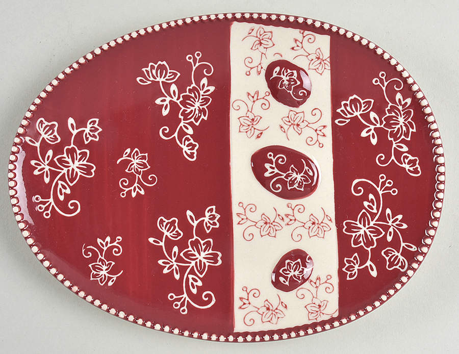 Floral Lace Cranberry 8" Egg Shape Plate by Temp-Tations-1