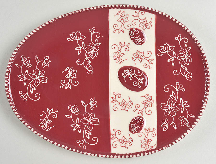 Floral Lace Cranberry 10" Egg Shape Plate by Temp-Tations-1