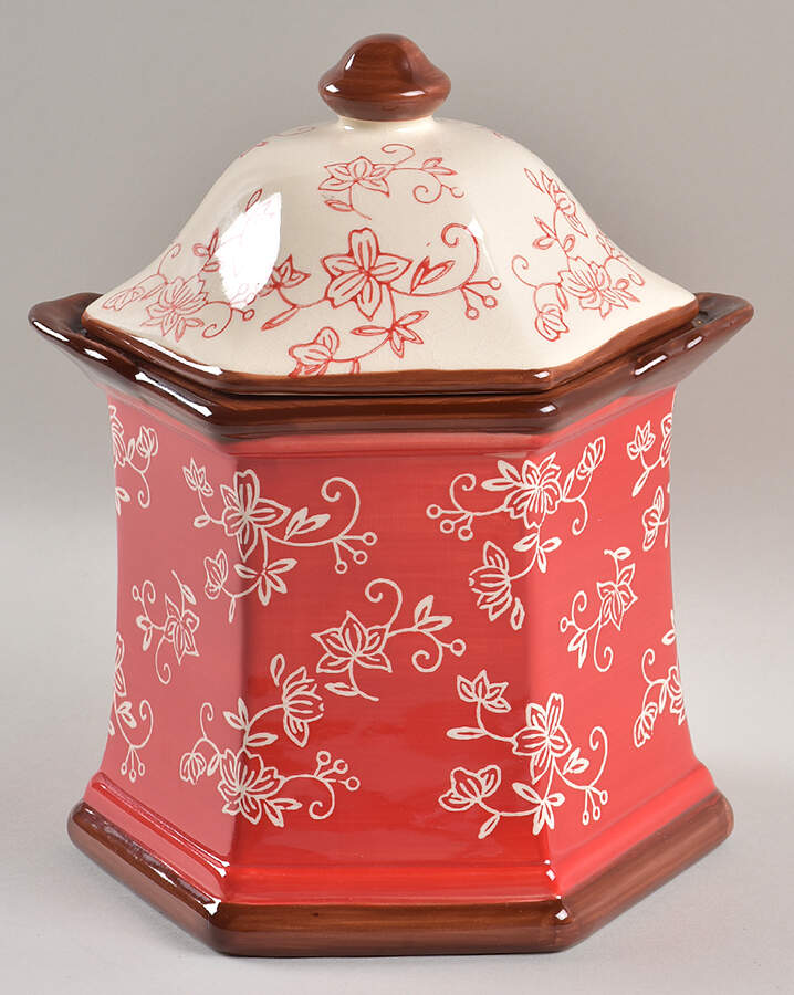 Floral Lace Cranberry Medium Canister & Lid by Temp-Tations-1