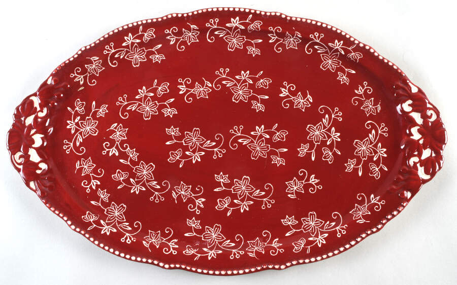 Floral Lace Cranberry 19" Oval Serving Platter by Temp-Tations-1