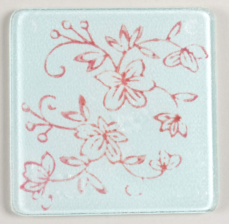 Floral Lace Cranberry 6" Glass Trivet for Square Baker by Temp-Tations-1