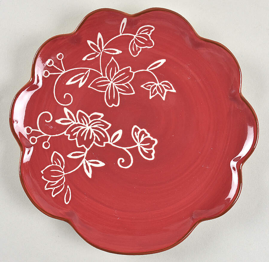 Floral Lace Cranberry Coupe Salad Plate by Temp-Tations-1