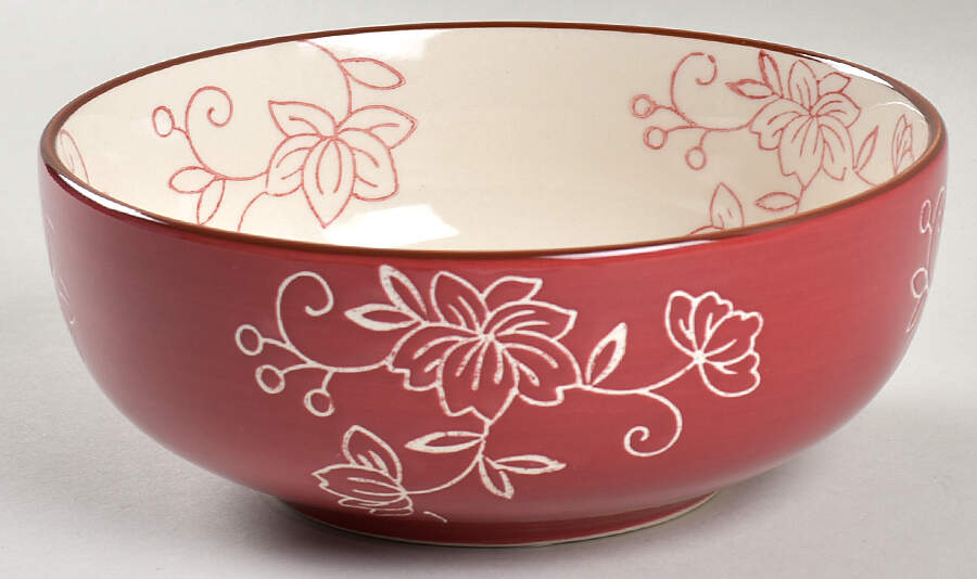 Floral Lace Cranberry Soup/Cereal Bowl by Temp-Tations-1