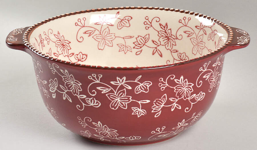 Floral Lace Cranberry 9" Round Handled Baker by Temp-Tations-1
