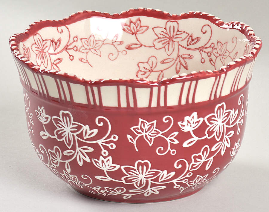 Floral Lace Cranberry 5" Nesting Bowl by Temp-Tations-1