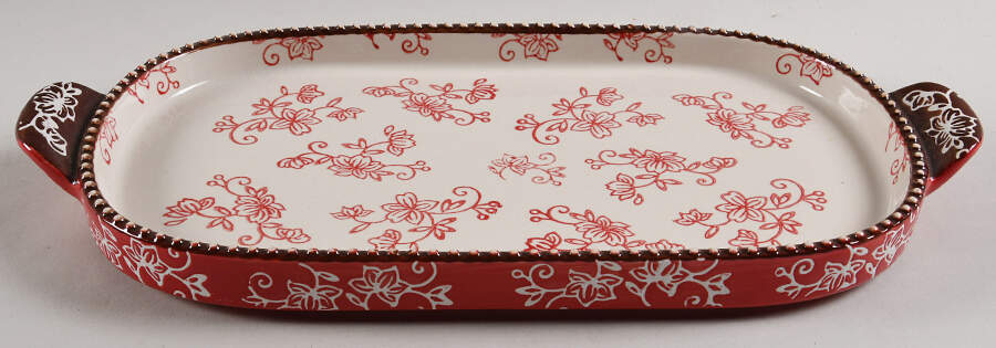 Floral Lace Cranberry 13" Oval Lid-It (Trivet,Tray,Baker Lid) by Temp-Tations-1