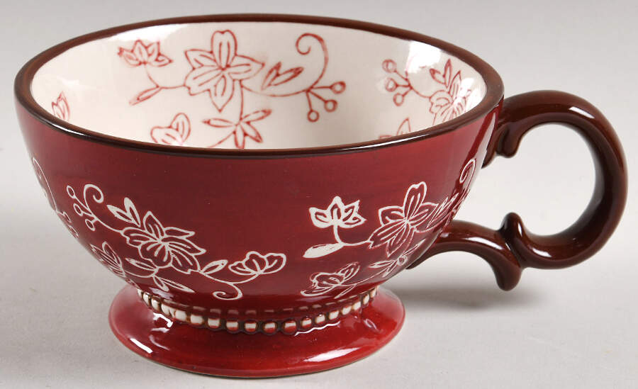 Floral Lace Cranberry Cup for Individual Teapot & Lid with Cup by Temp-Tations-1