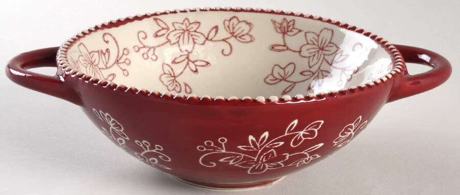 Floral Lace Cranberry Individual Handled Wok Bowl by Temp-Tations-1