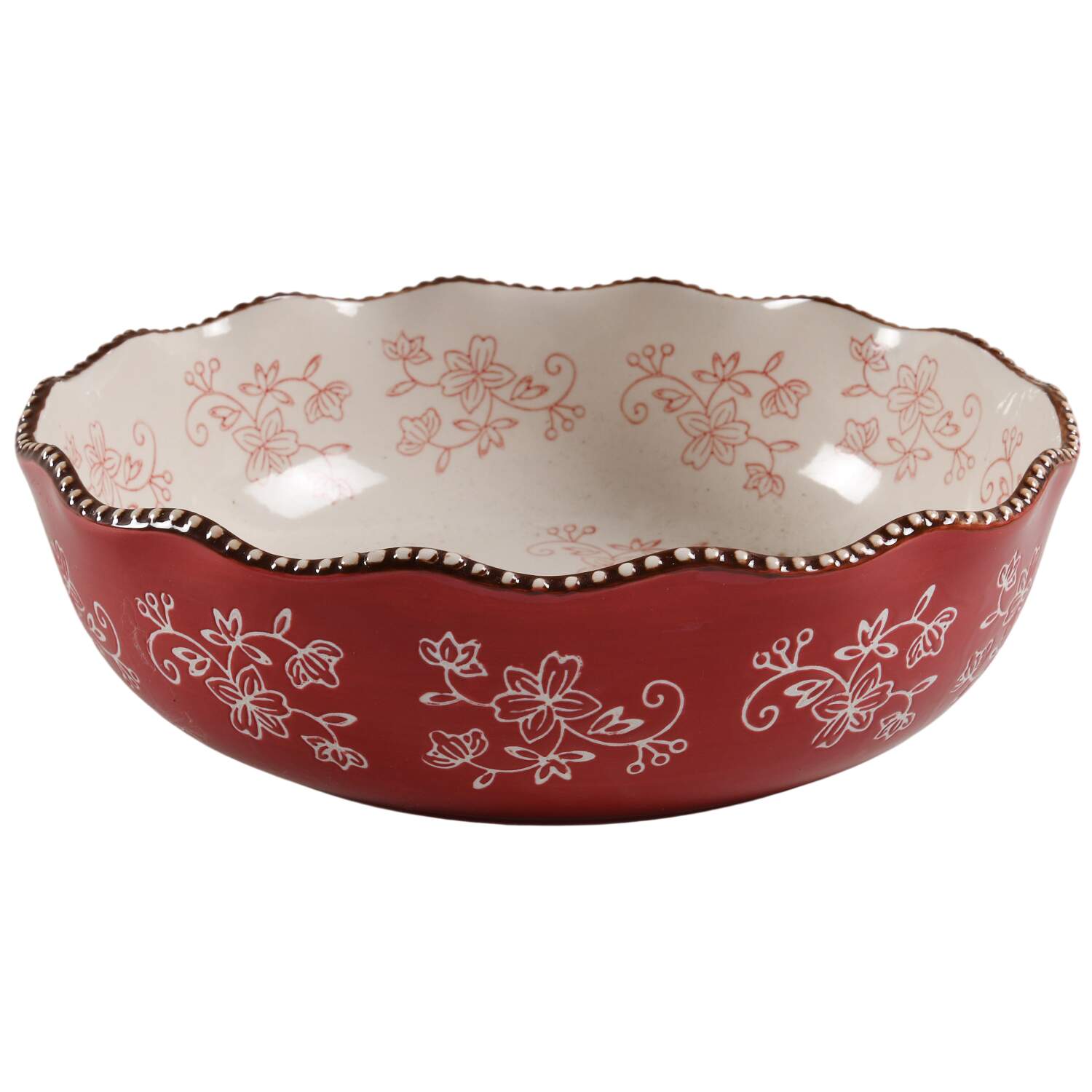Floral Lace Cranberry 10" Ruffled Bowl by Temp-Tations-1