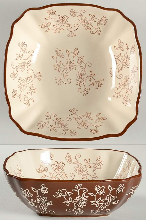 Floral Lace Cranberry Square Soup/Cereal Bowl by Temp-Tations-1