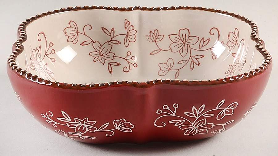 Floral Lace Cranberry Square Soup Bowl by Temp-Tations-1