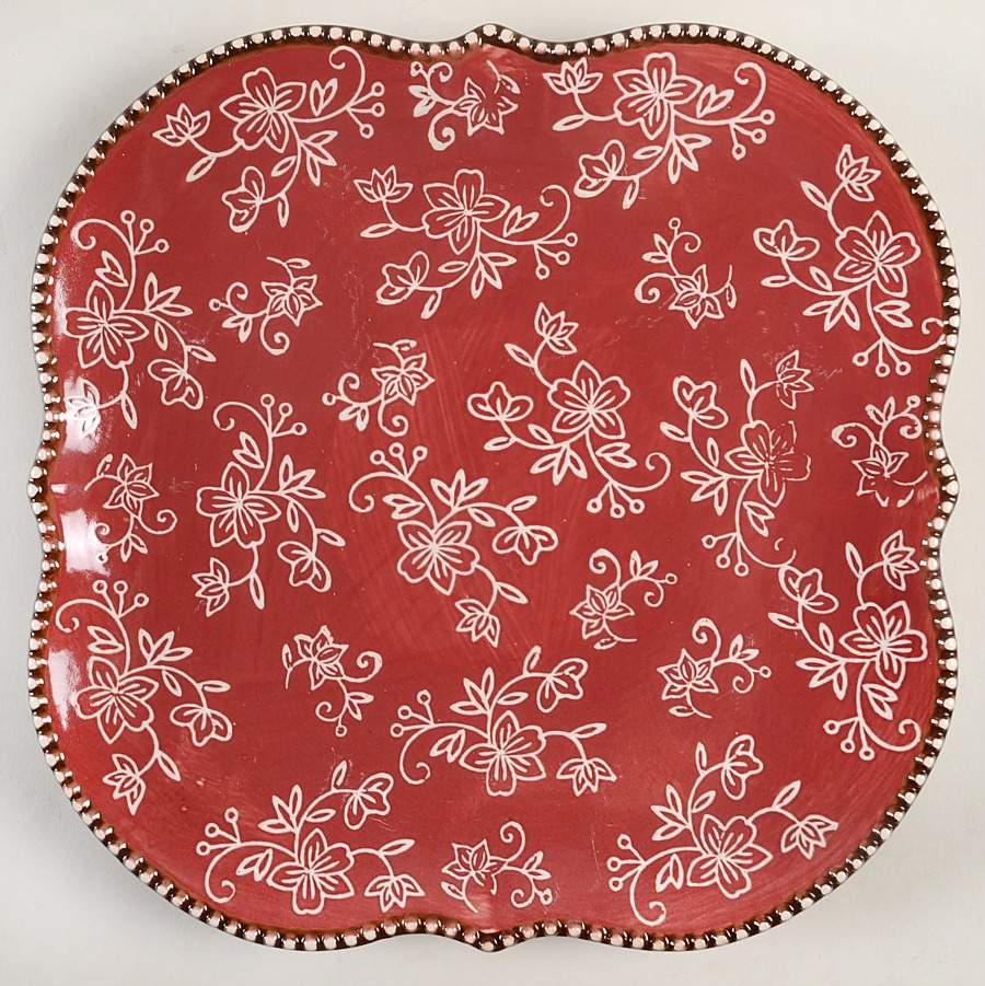 Floral Lace Cranberry Square Dinner Plate by Temp-Tations-1